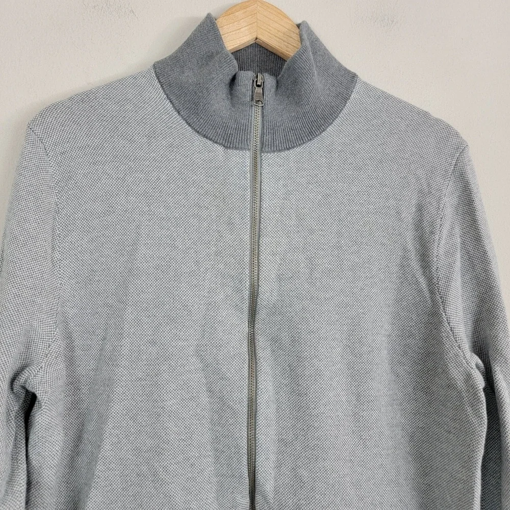 Banana Republic Sweater Men Size L Gray Full Zip Mock Pockets Cotton Long Sleeve